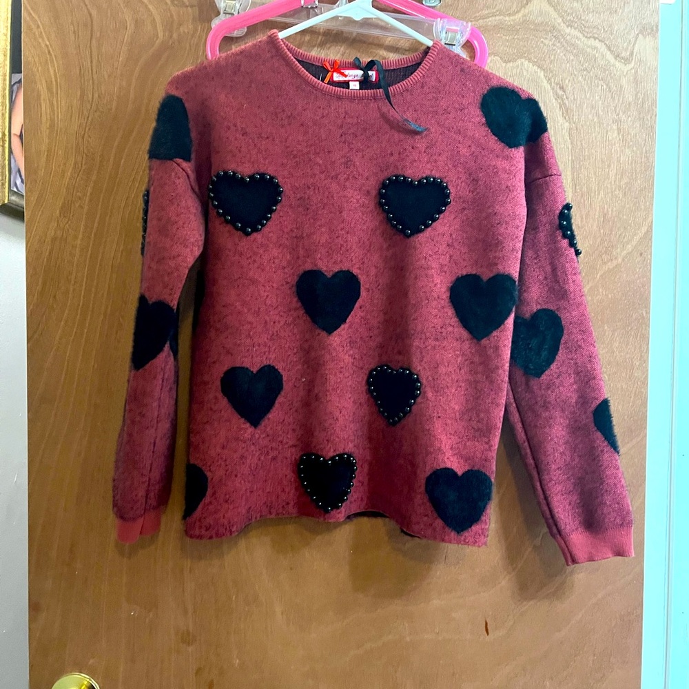 Girl’s size 16 Melange Girl Red & Black Beaded Heart Sweater